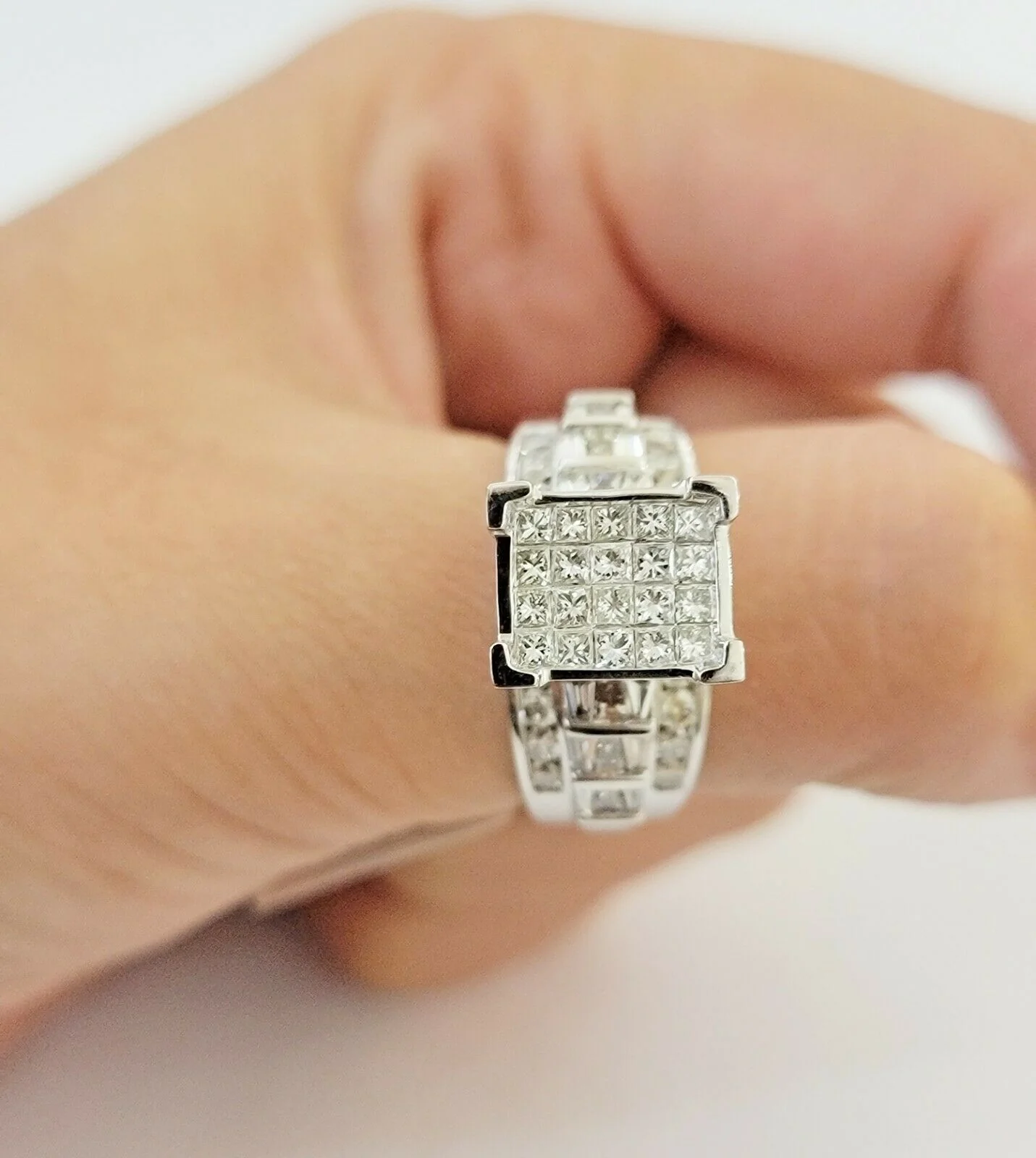 14k white Gold 1CT Diamond Ladies Ring Princess Cut Baguette Round Diamond,Women - Image 5