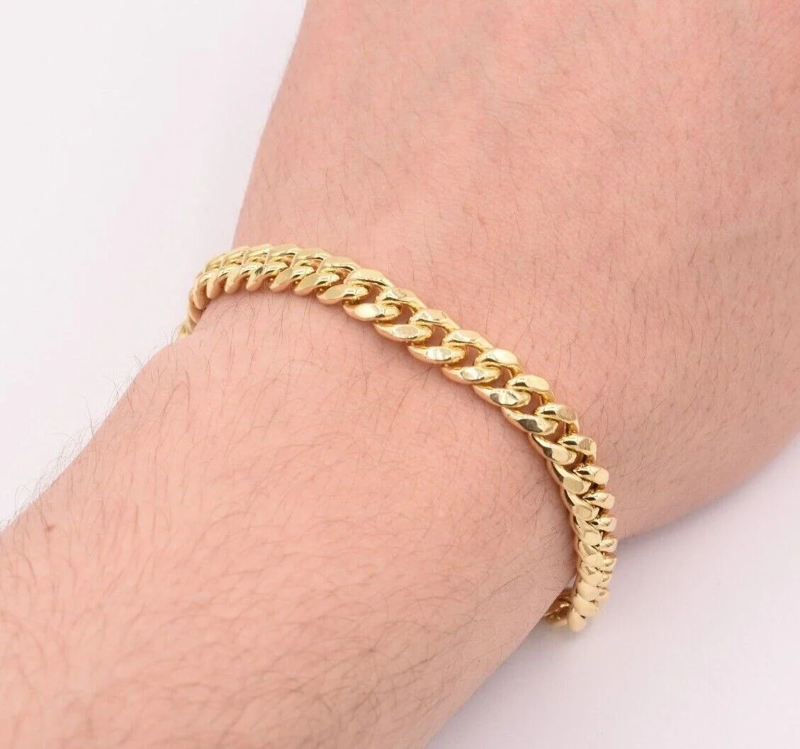 ladies 14k Bracelet Miami Cuban Link 7mm 7" Inch Real 14kt Yellow Gold For Women - Image 2