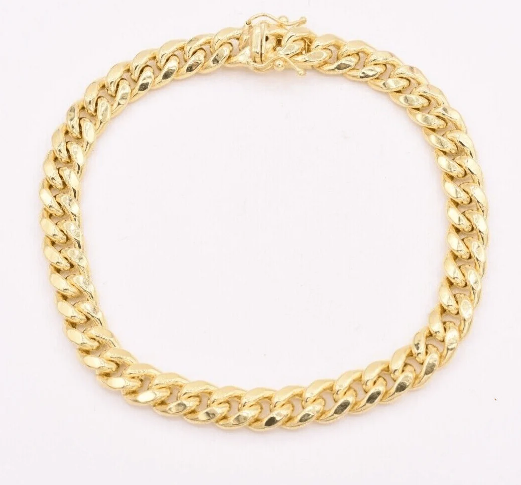 ladies 14k Bracelet Miami Cuban Link 7mm 7" Inch Real 14kt Yellow Gold For Women - Image 3