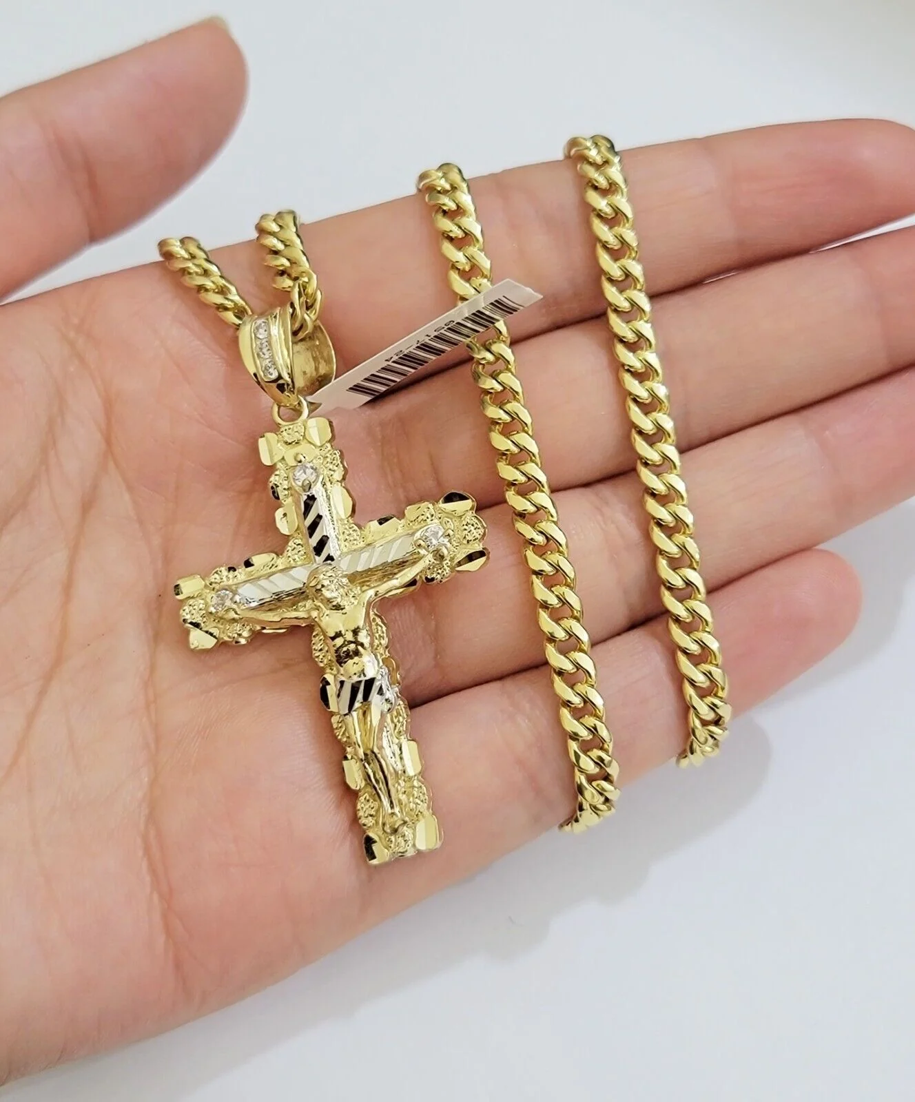Real 10k Gold Cross Pendant Necklace 22 Inch SET Chain 5mm Miami Cuban Link 10KT - Image 10