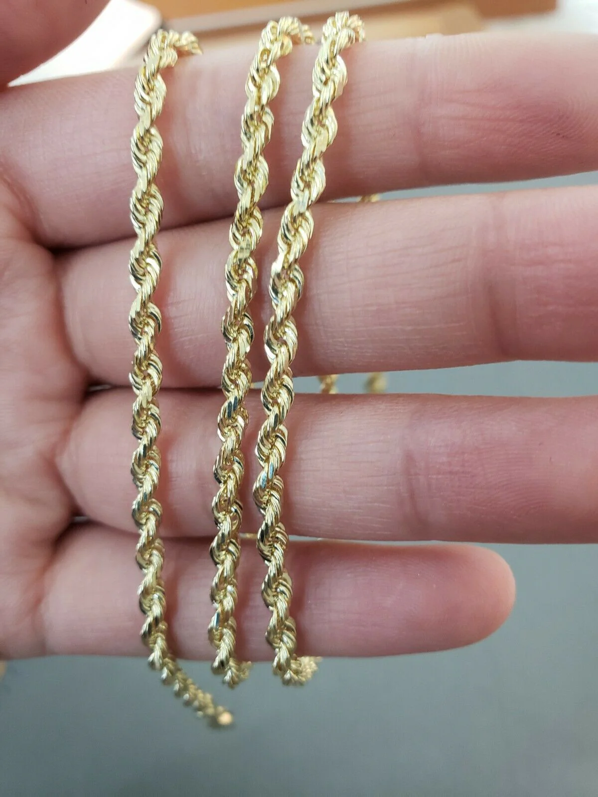 Real 10k Gold Rope chain 3mm 4mm Necklace 10KT yellow Gold 16-30" Diamond Cut - Image 3